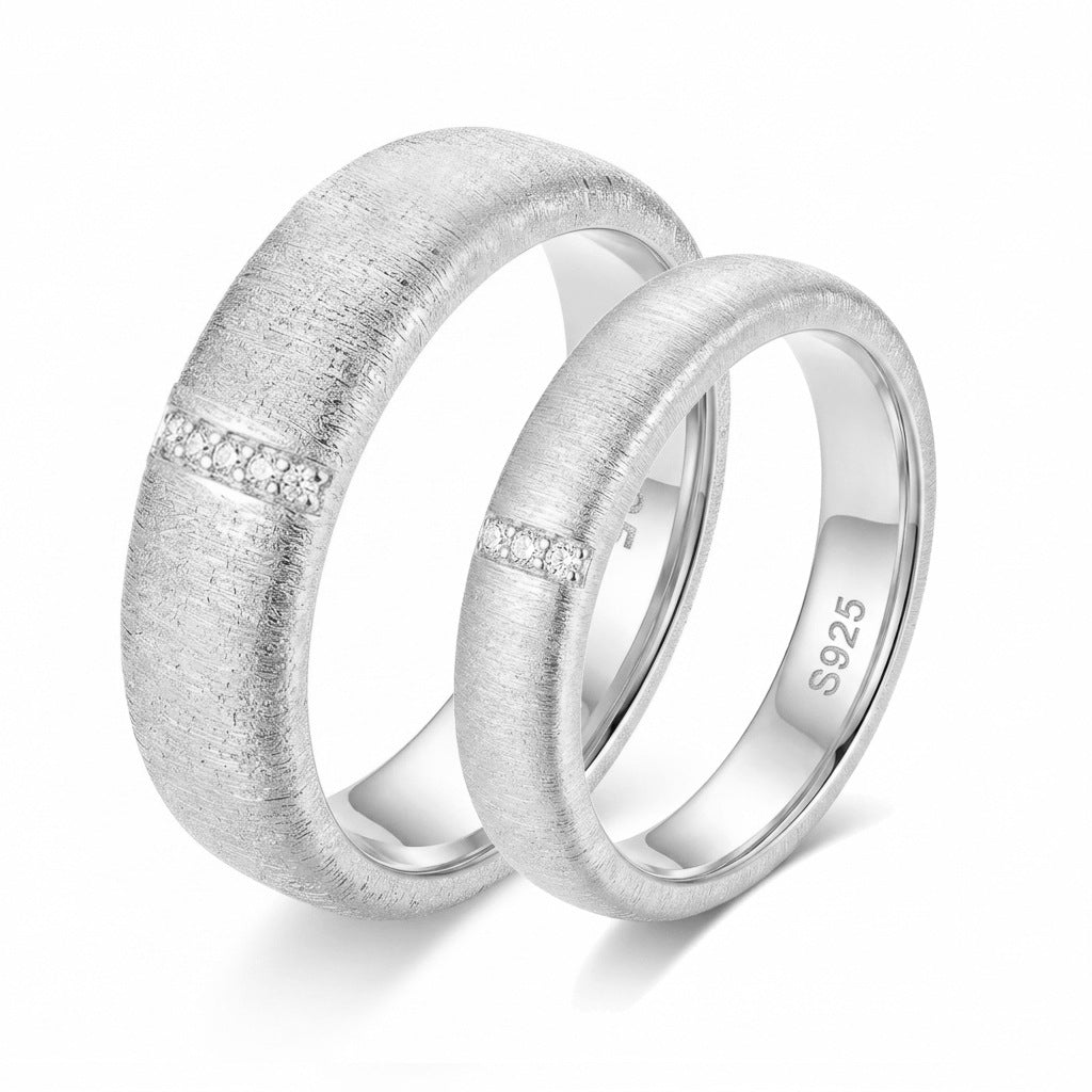 1.3mm Round Moissanite Wide & Narrow Brushed Band Ring 925 Sterling Silver Gold & White Gold Tone - Band Detail